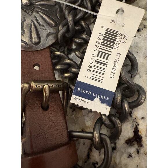 Ralph Lauren Collection Concho Belt S Leather Chain Western Brown Vintage Womens - Picture 2 of 10